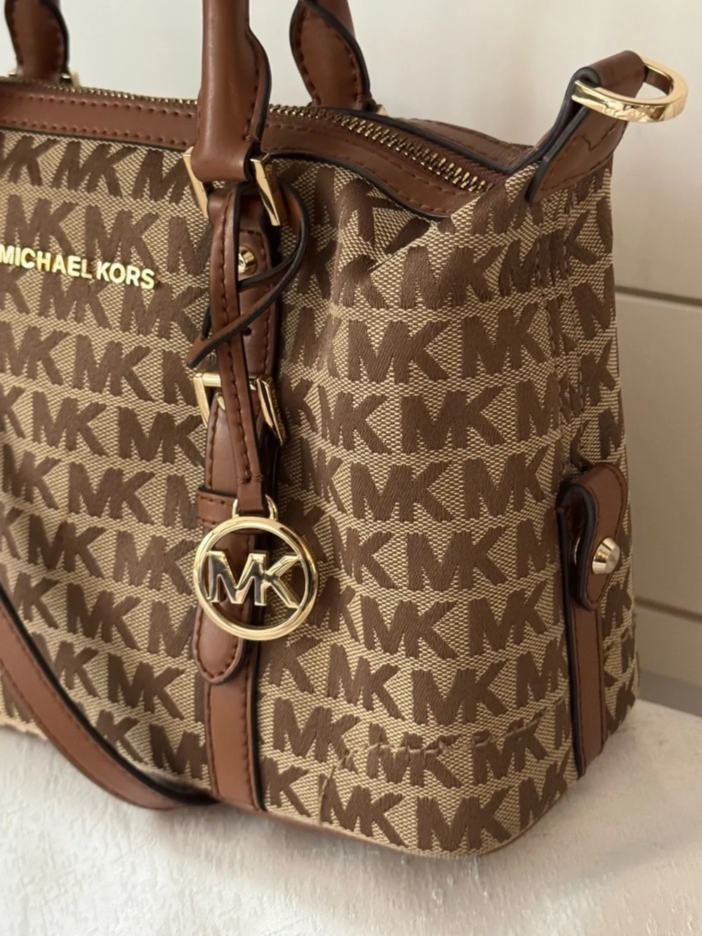 Michael Kors Ginger Small Duffle Style Brown Logo-Print Satchel